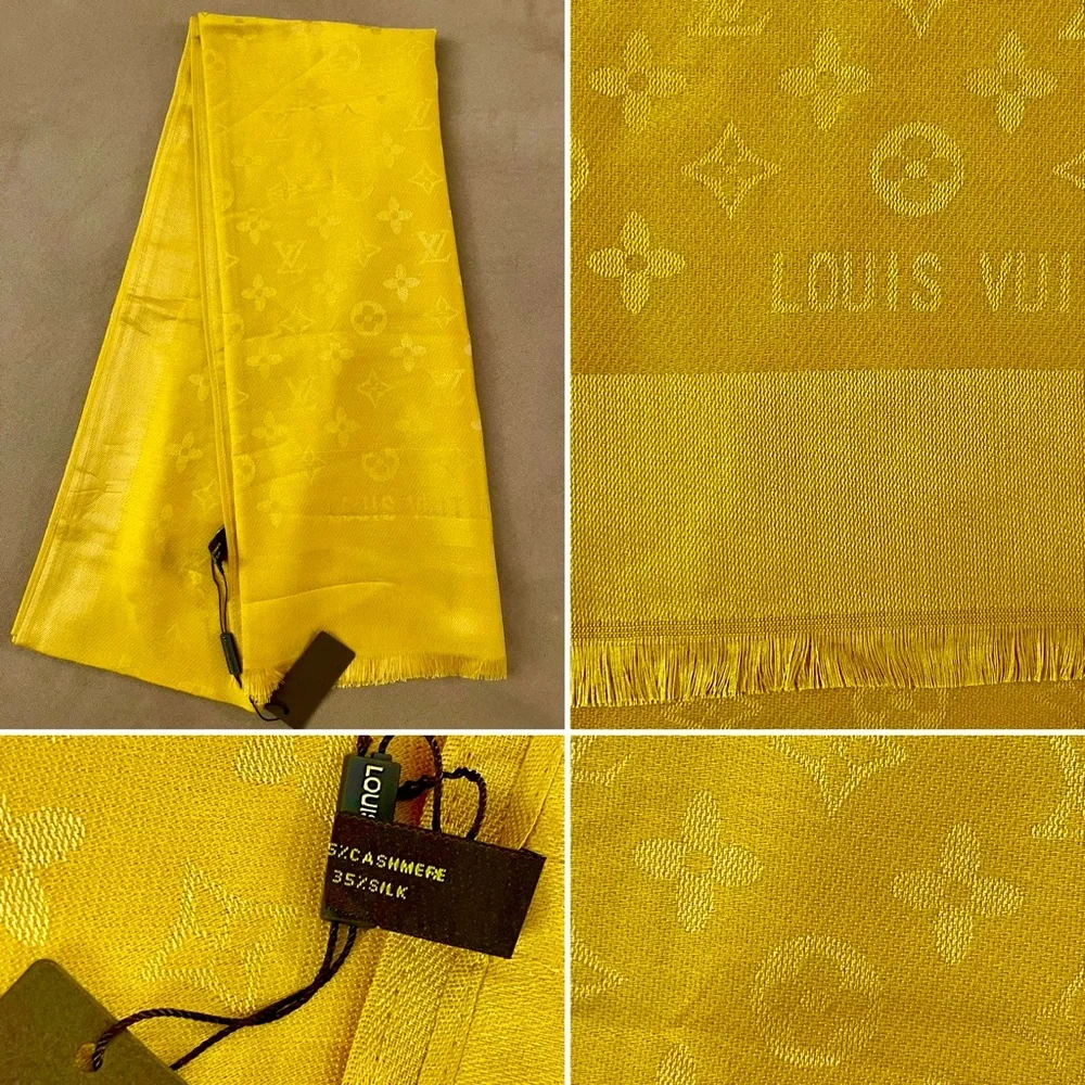 L V Châle Monogram Cashmere Silk Blend Stole Shawl Scarf in Monochromatic Colors - Picture 6 of 14
